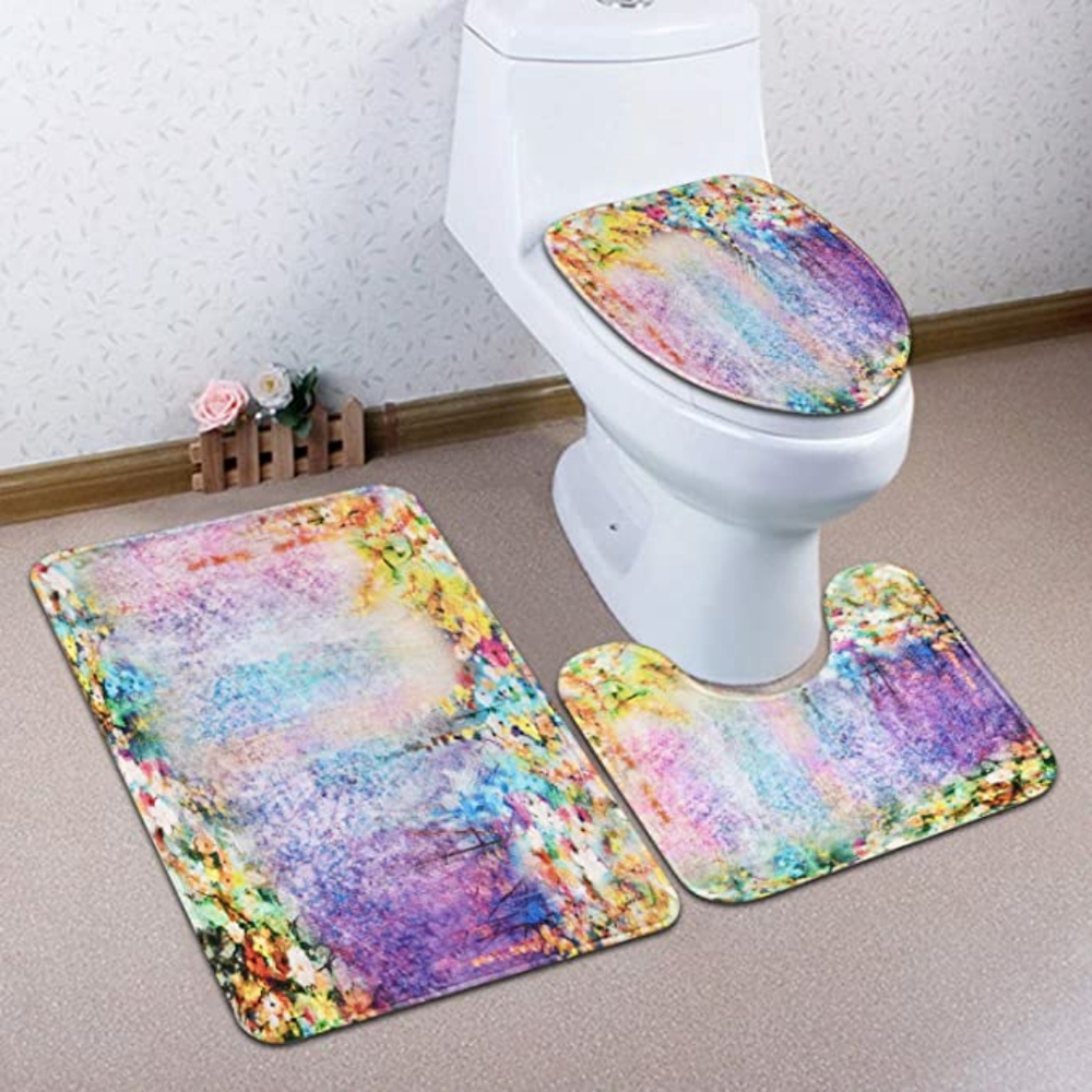 4 Piece Colorful Flower Shower Curtain Set - Picture 3 of 3